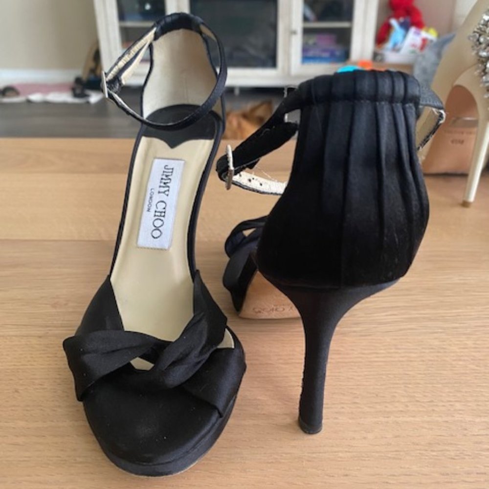 Jimmy Choo Black Satin Knot Sandal Platforms